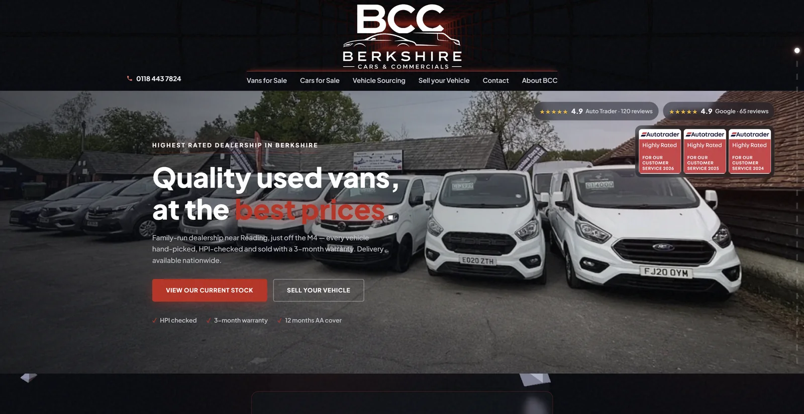 Berkshire Cars & Commercials — a used van and car dealer website near Reading with live Auto Trader stock, designed and built by Fisher.digital