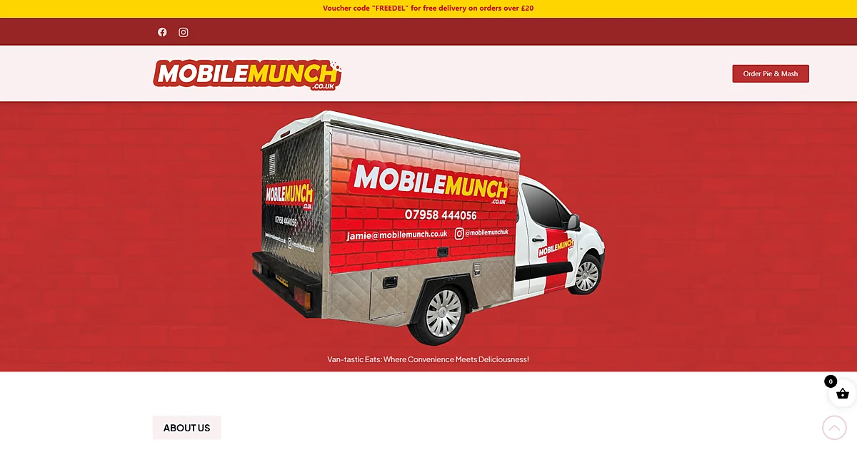 MobileMunch website — mobile food van with online pie and mash ordering, designed and built by Fisher.digital